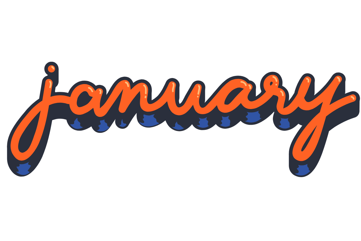 January in 3-d stylized orange script