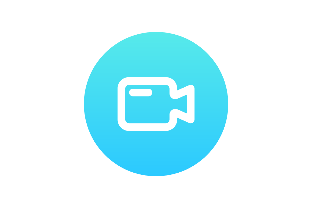 White video camera icon in a light blue gradient circle