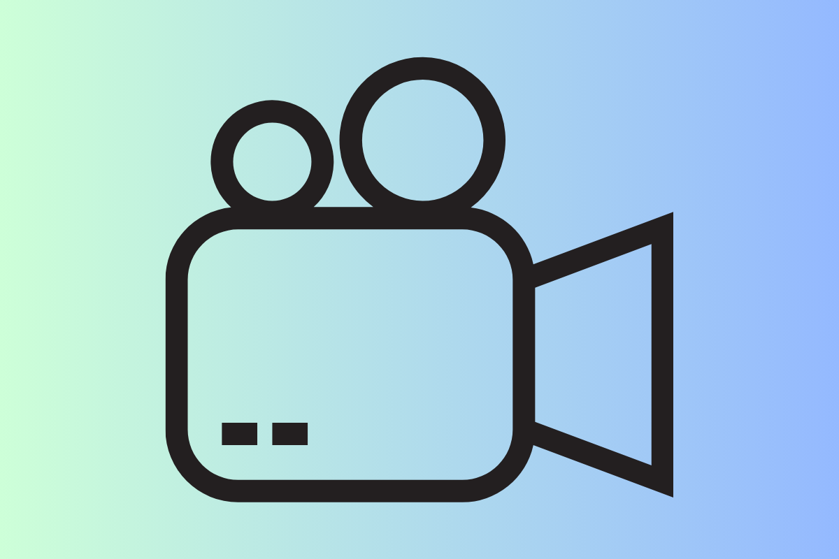 Video camera icon on a green-blue gradient backgroun