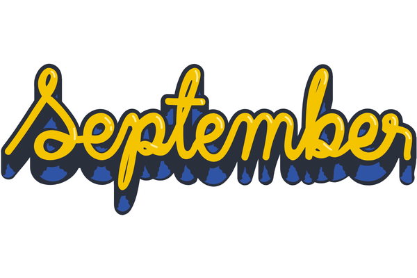September in 3-d yellow stylized script