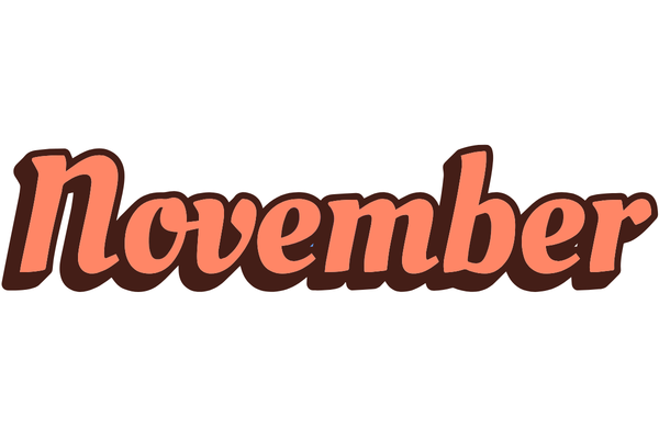 November in 3D light orange script