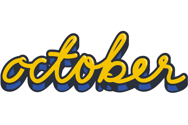 October in 3d yellow and blue script
