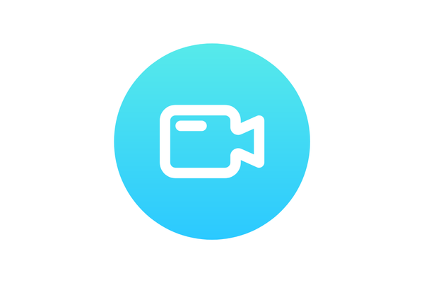 White video camera icon in a light blue gradient circle