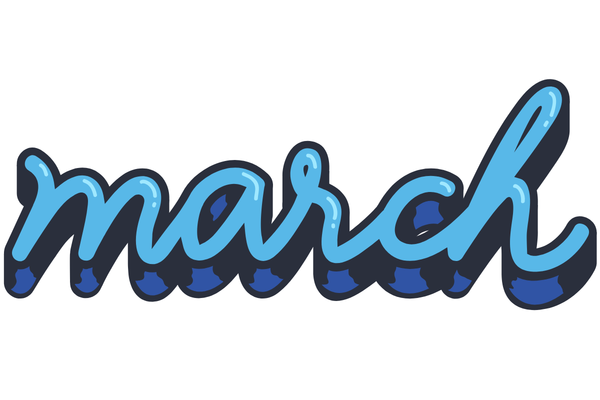 March in blue 3-D script